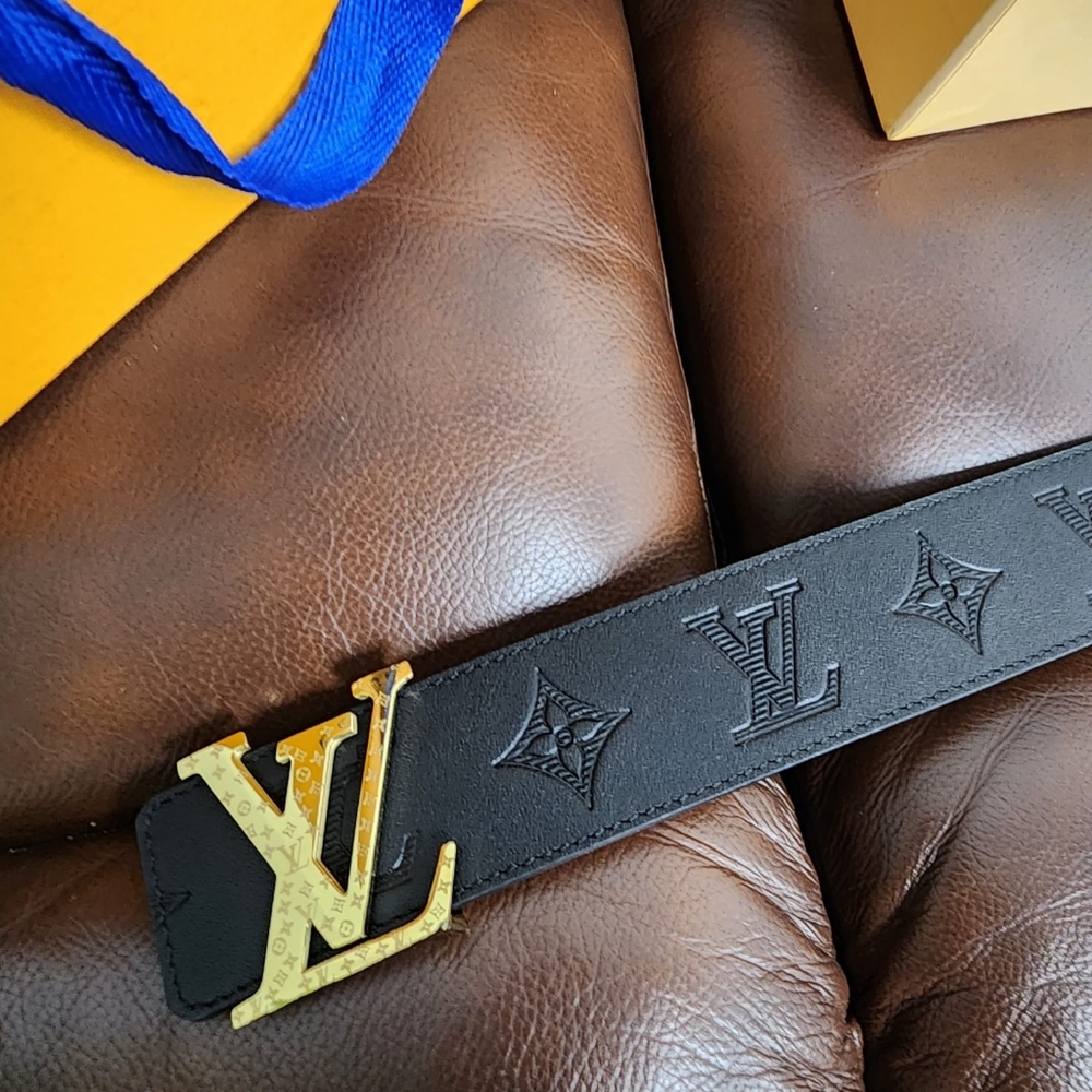 Louis Vuitton Black Belt with Gold Buckle